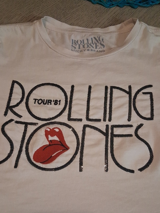 Lucky Brand Tops - Lucky Brand White Tee with Black Lettering and Red Tongue Graphic
